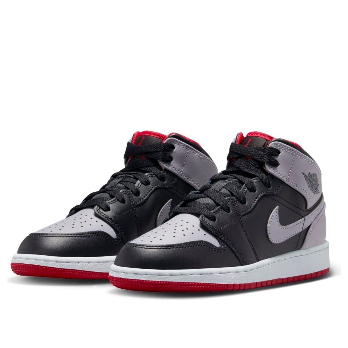 (GS) Air Jordan 1 Mid 'Black Grey Red' DQ8423-006
